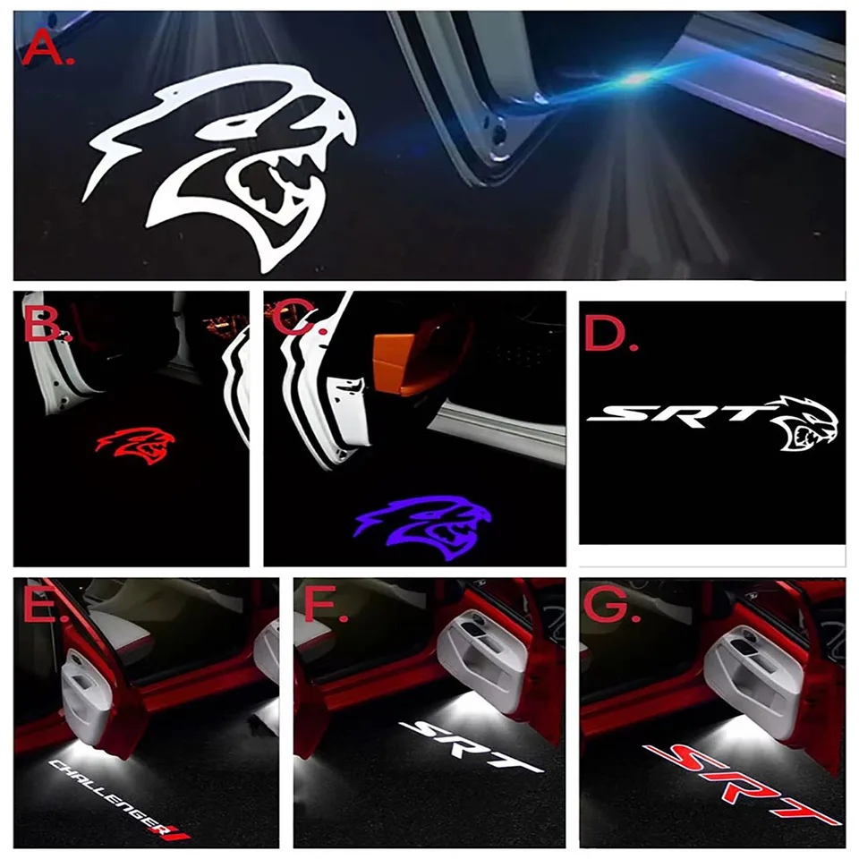 2 Stück Autotür Logo LED Licht projektor für Dodge Challenger Srt Dämon  Scat Pack RT Emblem Ghost Shadow Höflichkeit Willkommen lampe - AliExpress