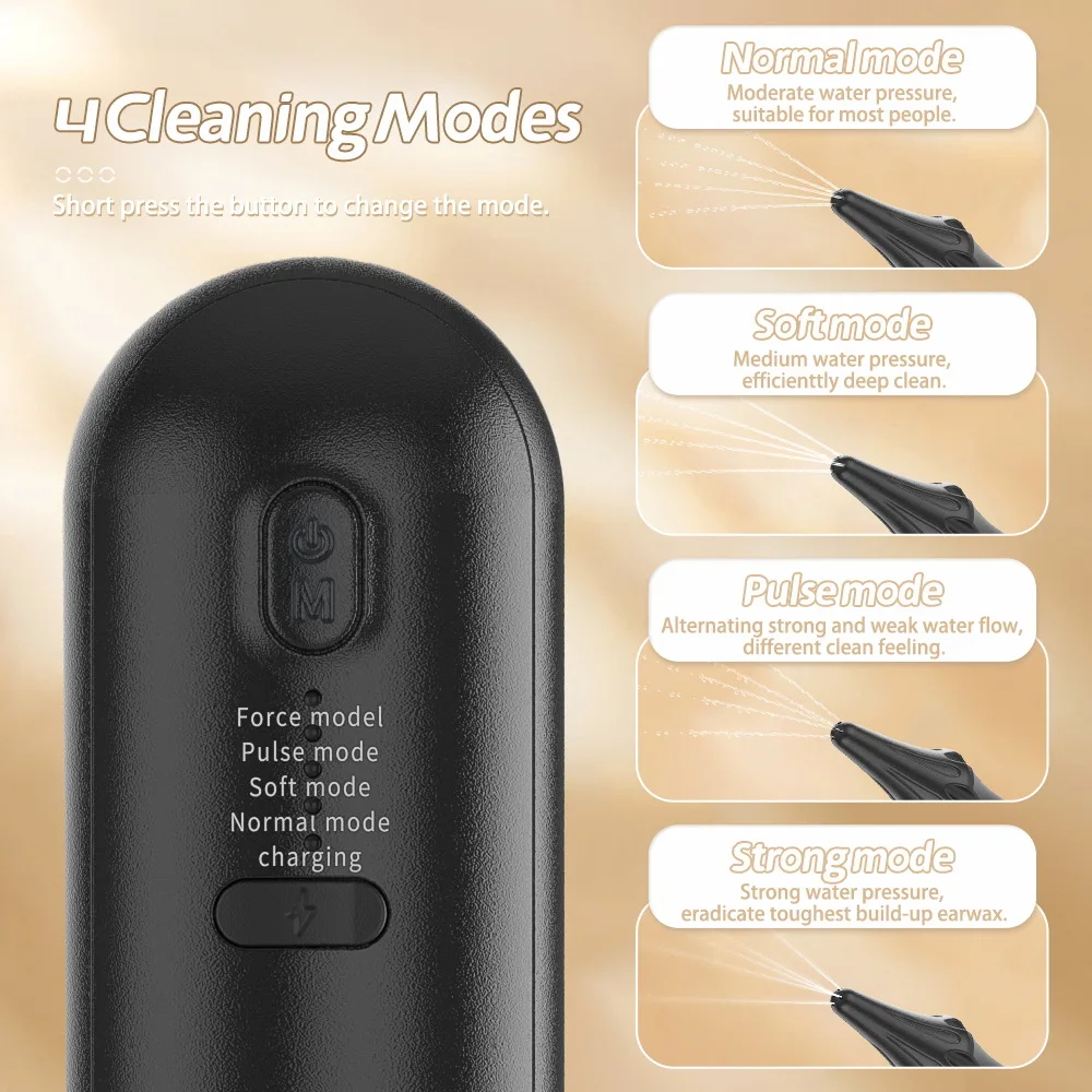 Electric Ear Cleaning Health Care Water Irrigation Automatic Earwax Remover for Adult 4 Pressure Mode Silicone Ear Washer 4