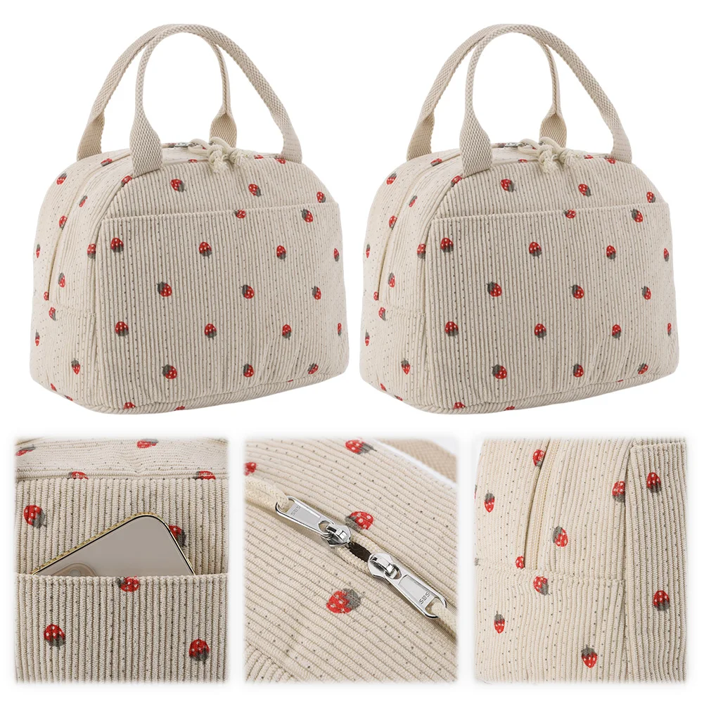 Corduroy Insulated Lunch Bag for Women and Kids