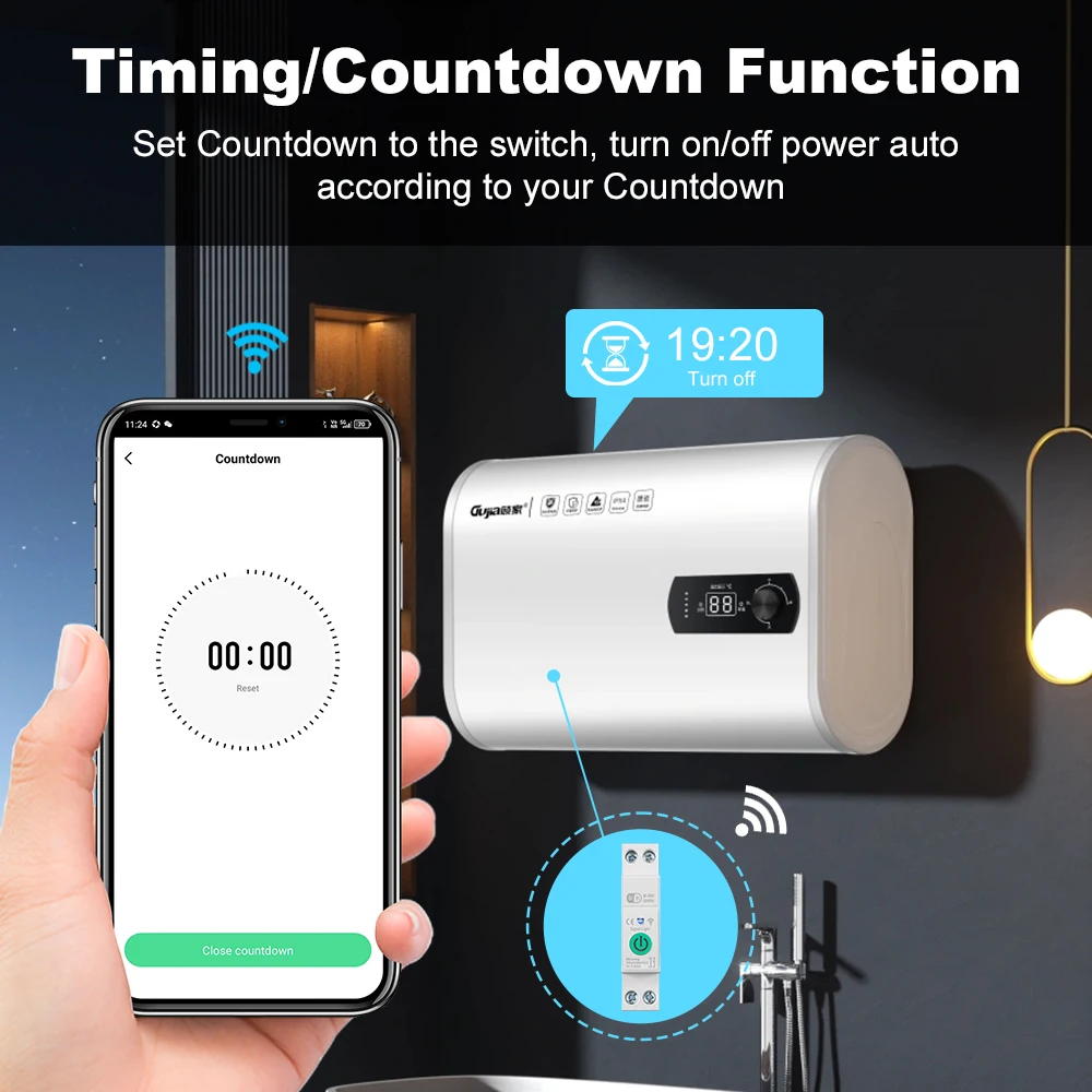 Manhot Tuya 1P+N 63A WiFi Smart Circuit Breaker With Energy Monitoring Voltage Current Protection Switch For Alexa Google Home