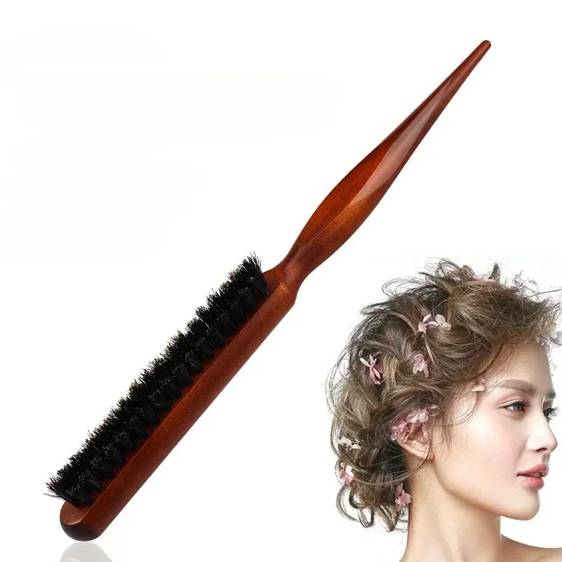 Description Picture 2 of itemProfessional Teasing Back Hair Brush Boar Bristle Wood Slim Line Comb Professional Salon Hairbrush Hairdressing Styling DIY Tool