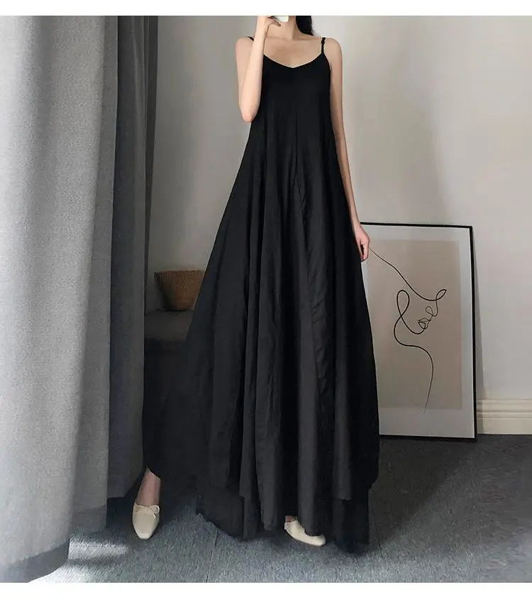 ZZ142 2024 Women's Summer Suspender Skirt Long Temperament High-end A-shaped Pendulum Skirt Bottom Slim Dress Inside 3