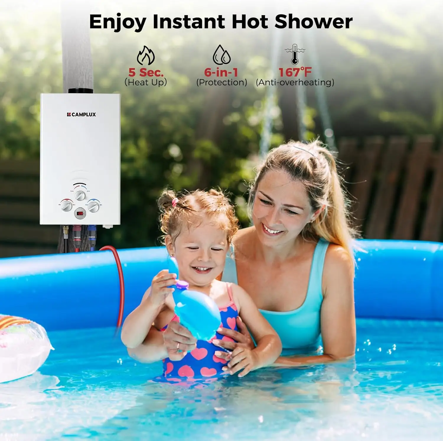 2.64 GPM Propane Portable Gas Water Heater 68000 BTU Outdoor Tankless Camping Water Heater with Digital Display White