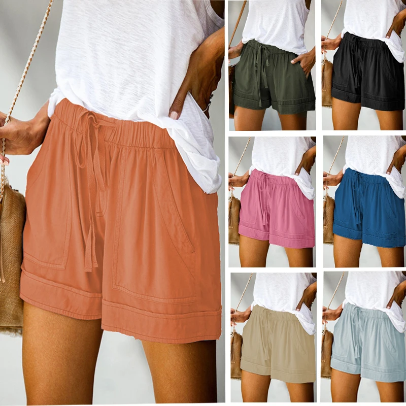 Casual shorts for women for summer, new high-waisted European and American pants with a loose tie, wide-leg trousers.