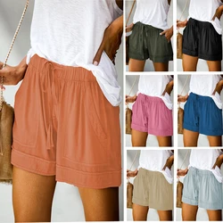 Casual Shorts for Women's 2023 Summer New European and American High Waisted Lace Up Loose Twill Wide Leg Pants