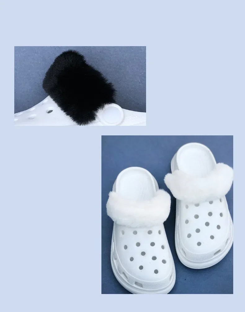 14,5/18 mm 2 Stück schwarz weiß warme Flaum Schnürsenkel Abdeckung Schuh Charms Kette Schnalle Fall abnehmbare Rückseite für Turnschuhe Schuh Großhandel – Detail 4