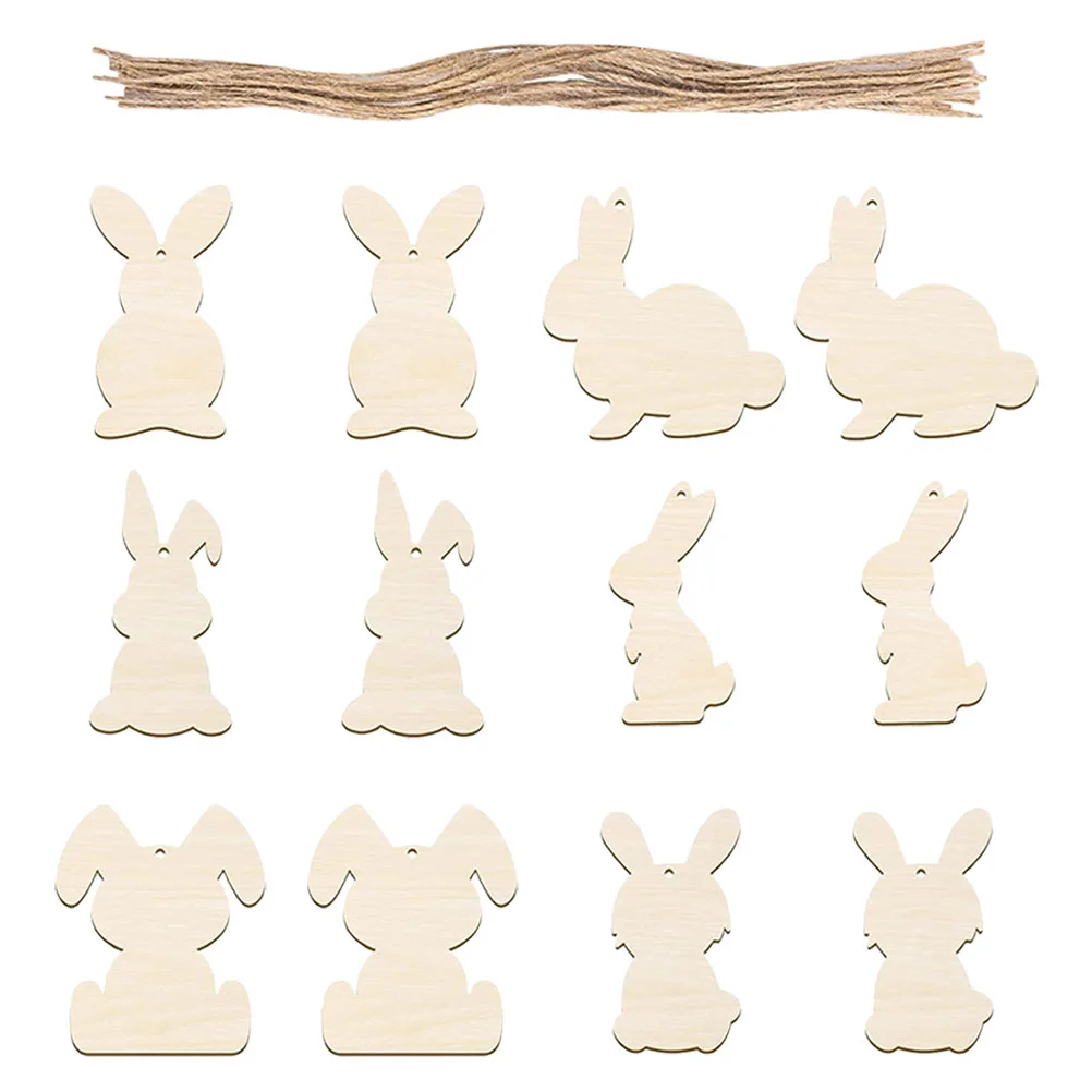 12 Pcs Shape Decorative Wood Cutouts Easter Slices Unfinished Craft naments Bunny Wood Chips Wooden Bunny Slices 4