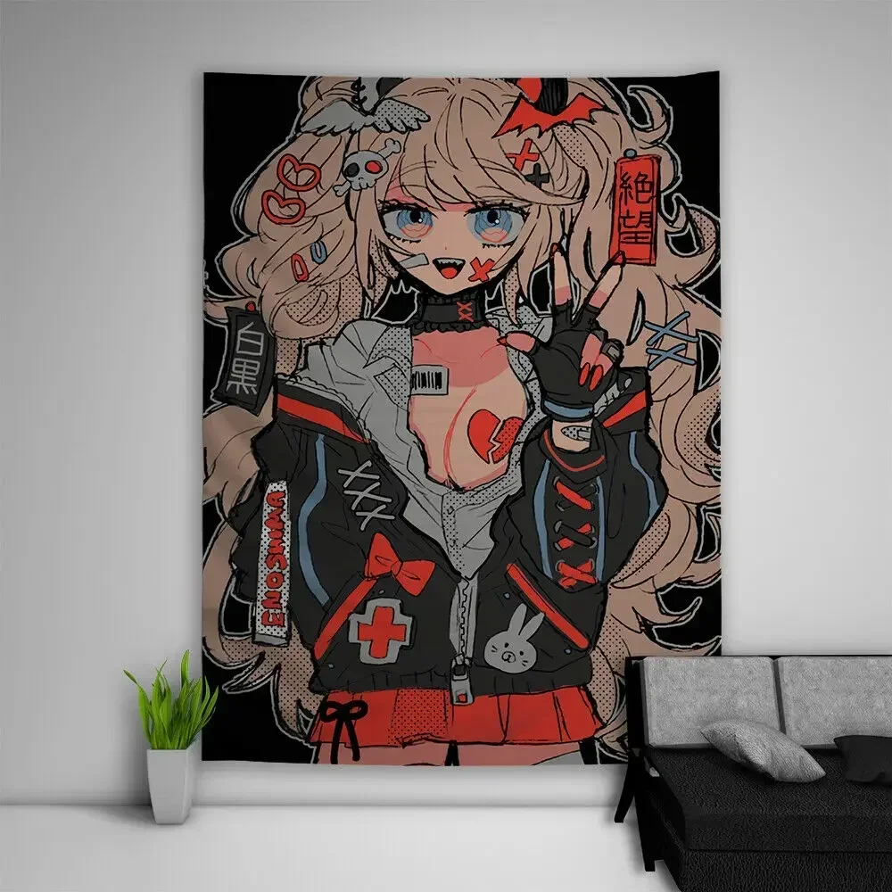 Home Kawaii Anime Girl Illustration Hanging Tapestry Aesthetic Japanese Tapisserie Blankets Ins Art Wall Poster Decoration Mural