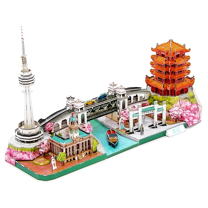 

Steel goblin 3D puzzle Wuhan city landscape line building model toy Cherry blossom surrounding gift