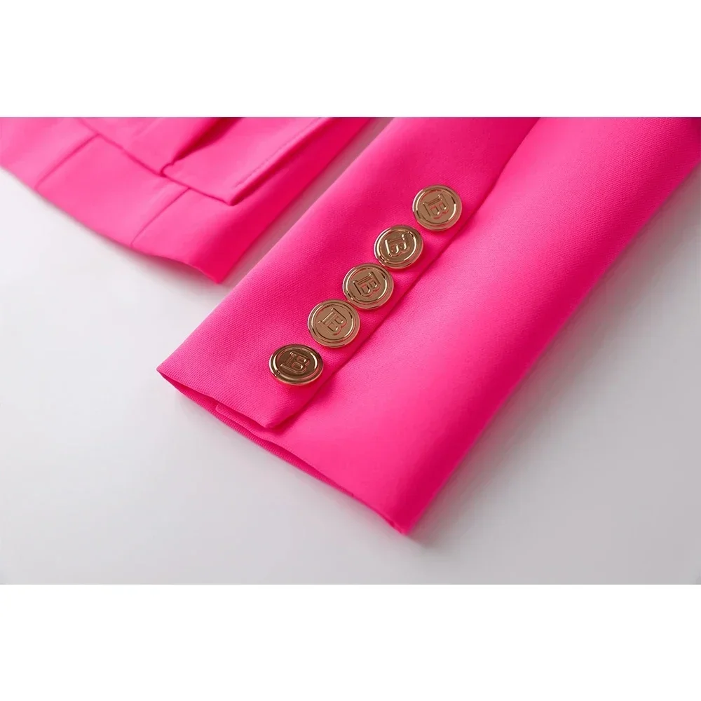 2024 New Bright Fluorescence Color Euro-american Stylish High Street Women Belt Pockets Fitness Elegant Lady Gorgeous Blazer