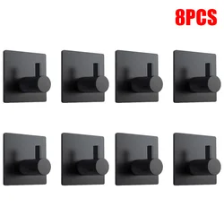 Stainless Steel Adhesive Wall Hooks - Set of 4, Multi - Purpose Hanger (Style1 - Black - 8pcs)