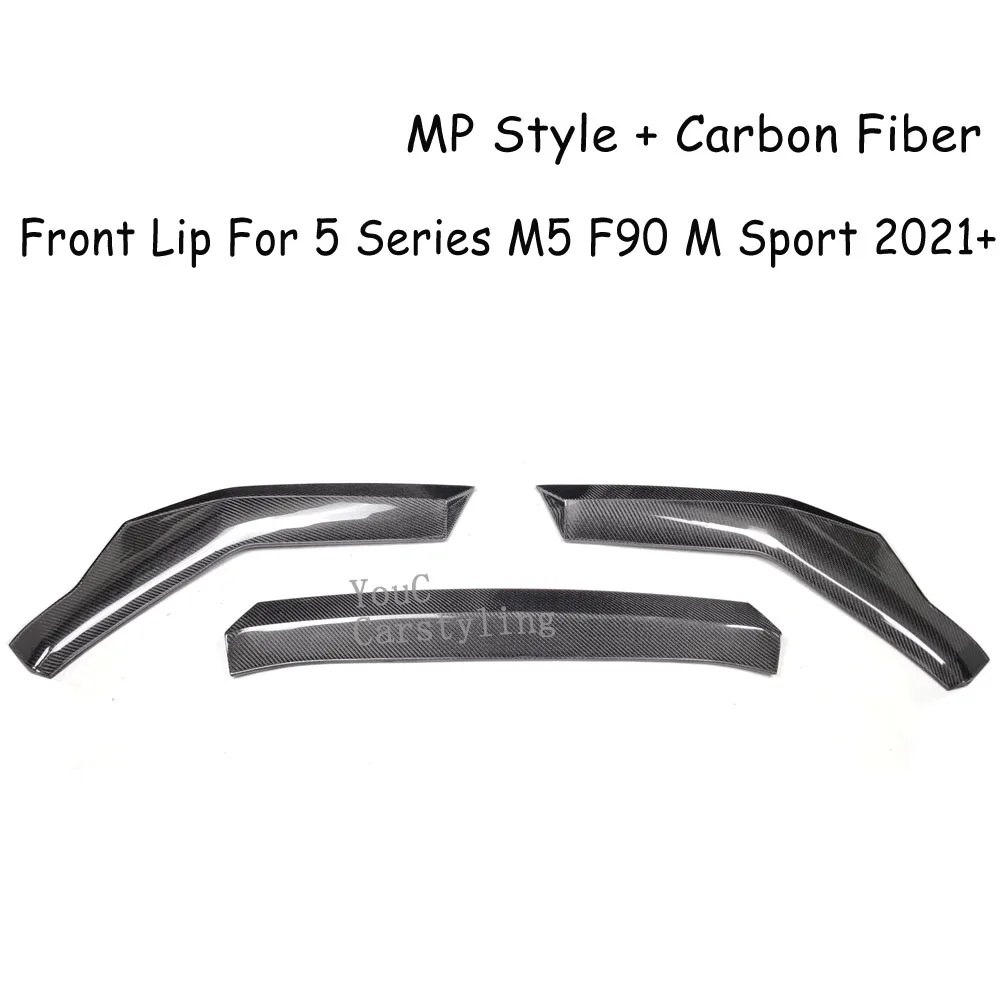 Real Carbon Fiber Front Lip Splitters for BMW 5 Series F90 M5 LCI + Front Bumper M Sport Guard 3Pcs/Set