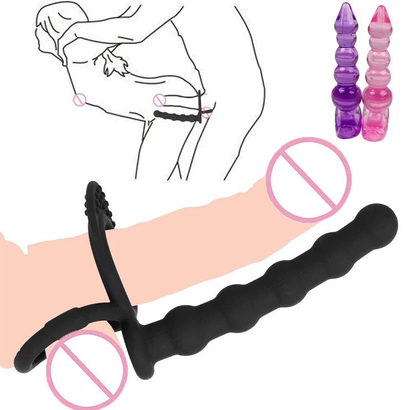 Анальная пробка черный двойной проникновение ремень на пенис Анальный массаж Эротические товары взрослые пары Порно Игры интимные игрушки для женщин