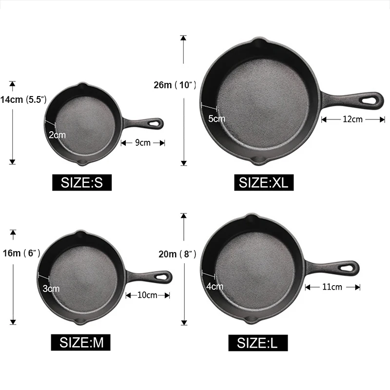 14/16/20cm Cast Iron Frying Pan Non-stick Skillet Kitchen Frying Pot  Breakfast Pan Egg Pancake Pot Induction Cooking Cookware - Pans - AliExpress