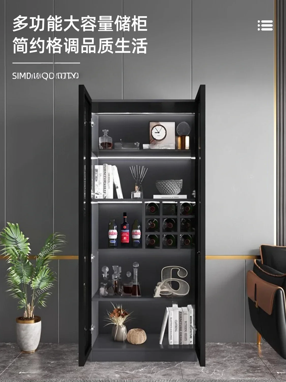 Vitrina de vino vidrio para el hogar estante pared para sala estar casillero lujo ligero Simple