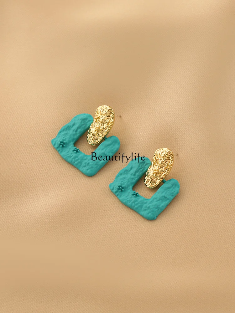 

Square Contrast Color Exaggerated Summer New Fresh Ear Studs Cold Style Fashion and Personalized Earrings Women