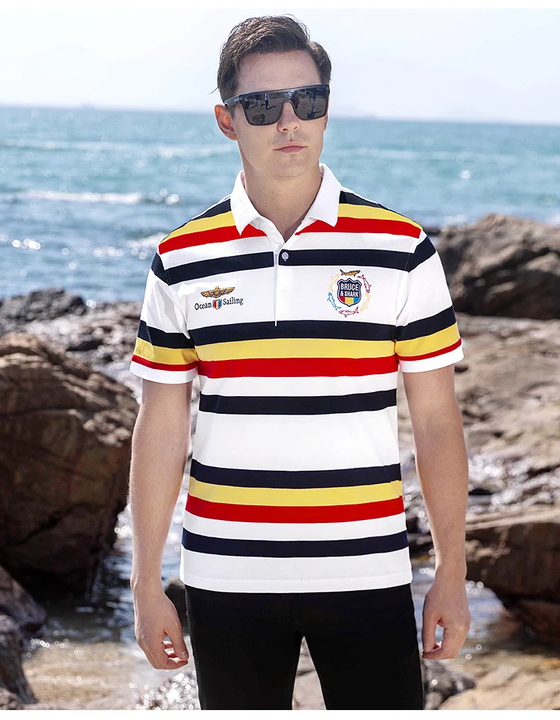 New Summer Cotton Striped Loose Stretching Polo Shirt for Men Bruce&Shark Fashion Casual Men's Polo Big Size 4XL Men POLOS 14 S6ef38af19c714d518b95101defc43116o