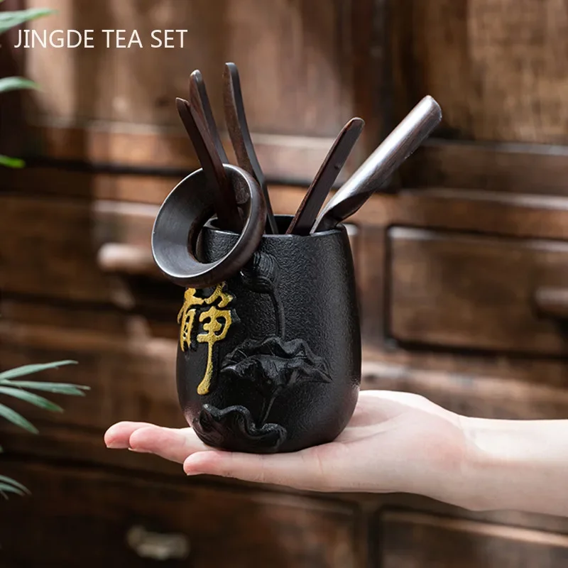 Chinese Style Tea Making Tools Tea Ceremony Six Gentleman Set Table Purple Clay Cans Ebony Combination Tea Accessories