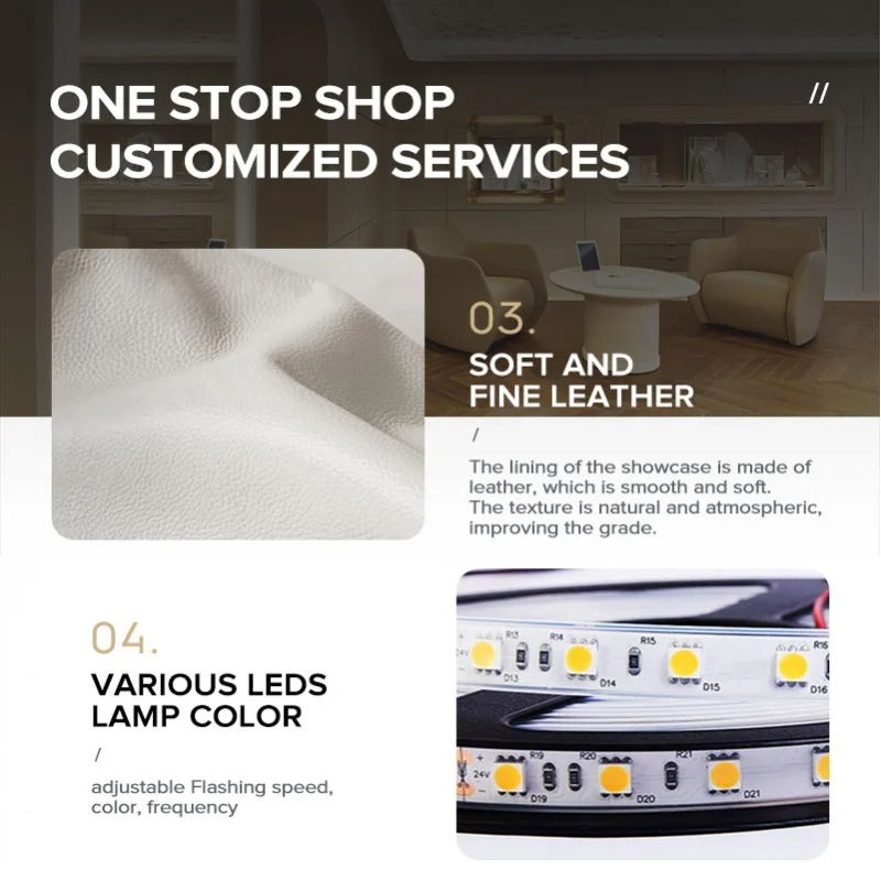 Custom Luxury Shopping Mall Counter 3D Led Eyeglasses Jewelry Watch Store Display Glass Showcase Cabinet