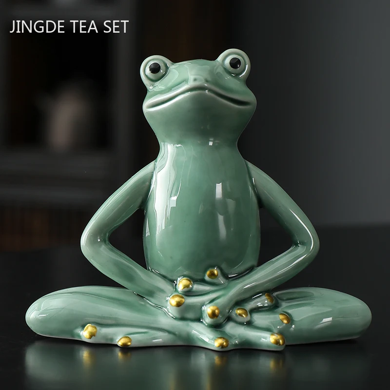 Creative Ceramics Tea Pet Ornaments Zen Frog Statue Tea Figurine Decoration Home Desktop Decore Crafts Tea Set Accessories