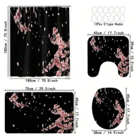4pcs Modern style printing Shower Curtain Set With 12 Hooks, Anti-Slip Bathroom Mat, U-Shaped Toilet Rug, Bathroom Curtain Set 1