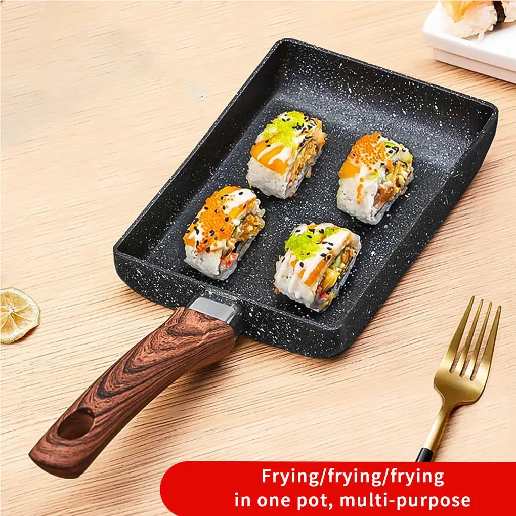 FryingPanwithWoodHandleNonstickingRectangleIronBreakfast