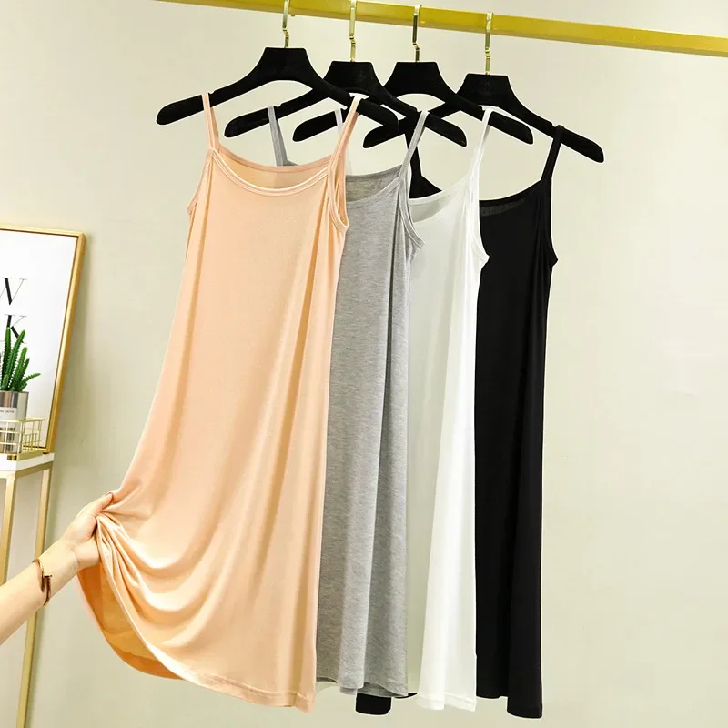 Modal Camisole Dress Women Summer Inner Wear Black White Loose plus Size Long Thin Underdress Casual Elegant Ankle-length - Image 4