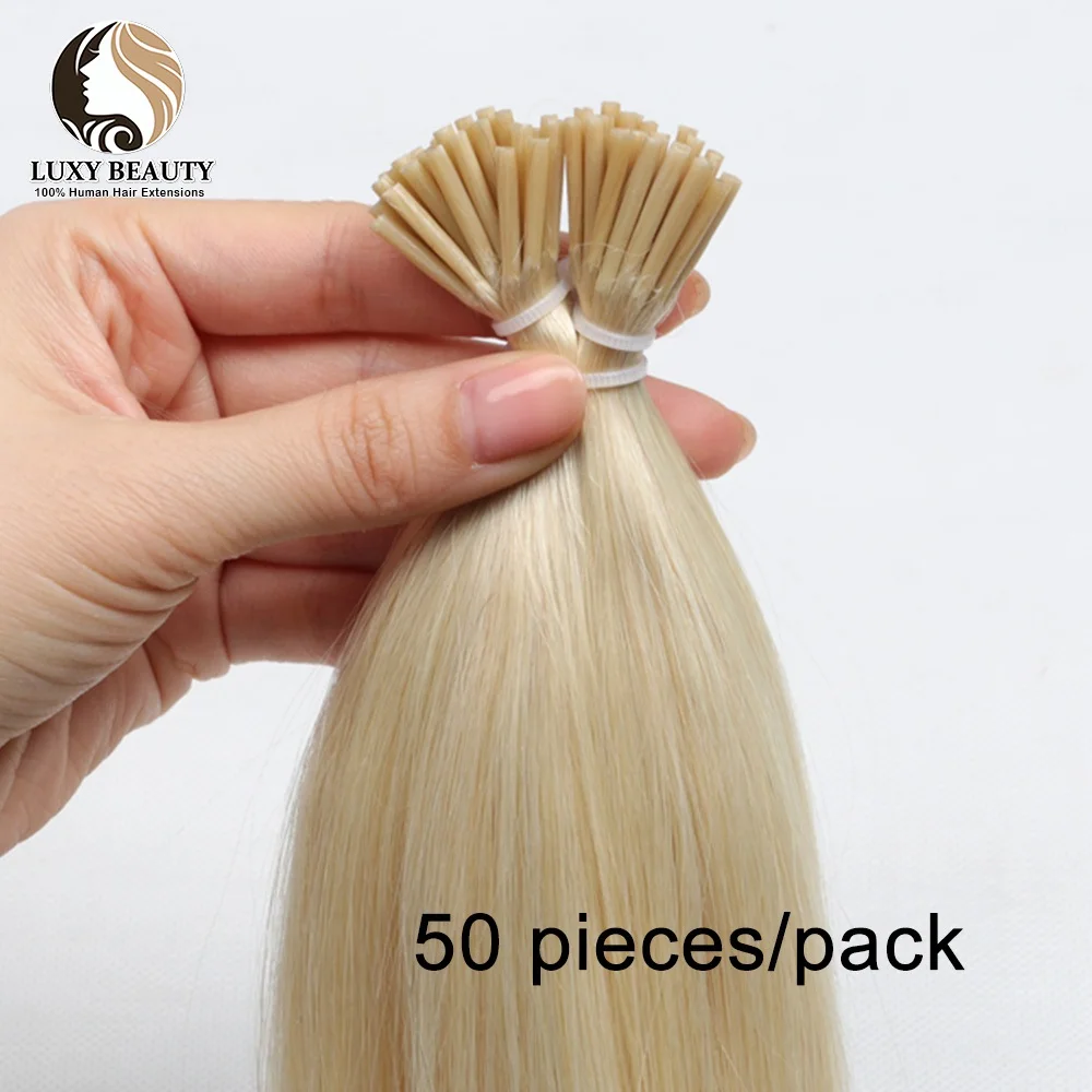 Straight I Tip Micro Bead Human Hair Extensions Blonde Pre Bonded Micro Links Real Human Hair Extension For Salon 50strands/pack