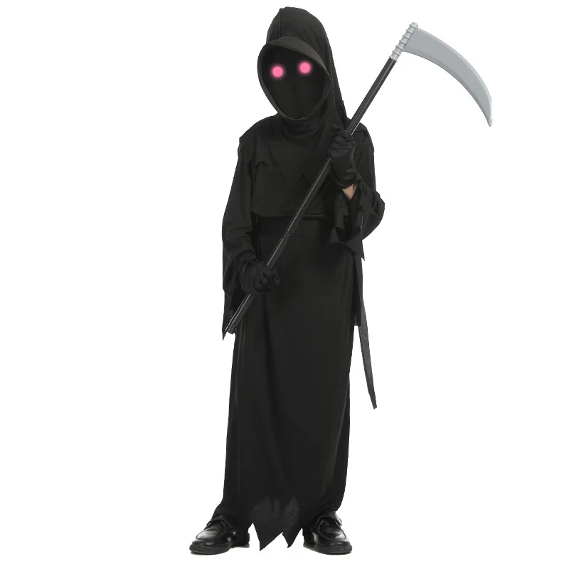 

Halloween children's horror skeleton ghost ghost red eye death costume sickle ghost dark messenger ghost costume suit