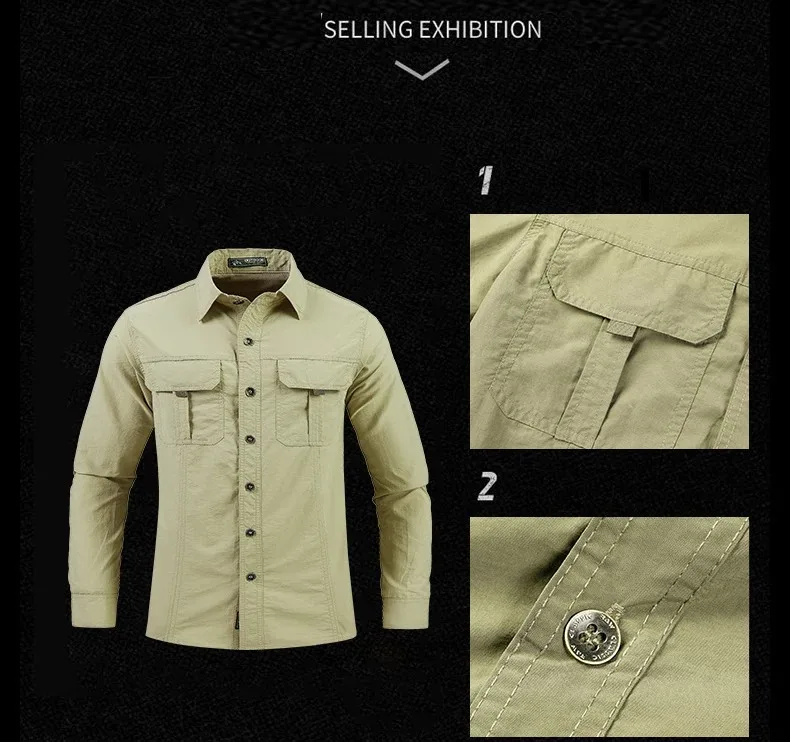 Men's Lightweight Quick-Drying Shirt Tactical Casual Military Long-Sleeved Cargo Shirt Breathable Sport Sunscreen Top T-Shirt