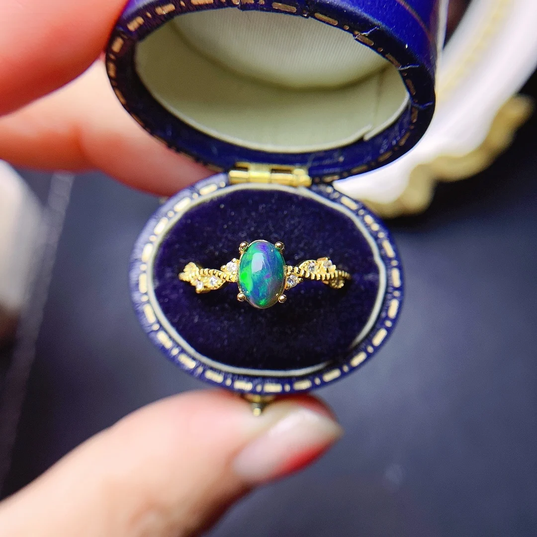 

Natural Black Opal Ring, 925 Silver Certified, 5x7mm gemstone, beautiful gift for girls, free shipping