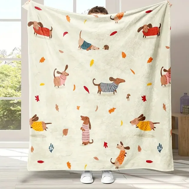 VIKAMA Cartoon Cute Dachshund Blanket Flannel Square Cover Blanket, Midday Rest Air-Conditioned Blanket Children's Gift VIKAMA Cartoon Cute Dachshund Blanket Flannel Square Cover Blanket, Midday Rest Air-Conditioned Blanket Children's Gift