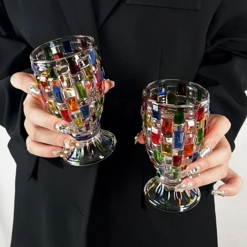 European Hand-painted Colored Glass Candy Jar Whiskey Glass