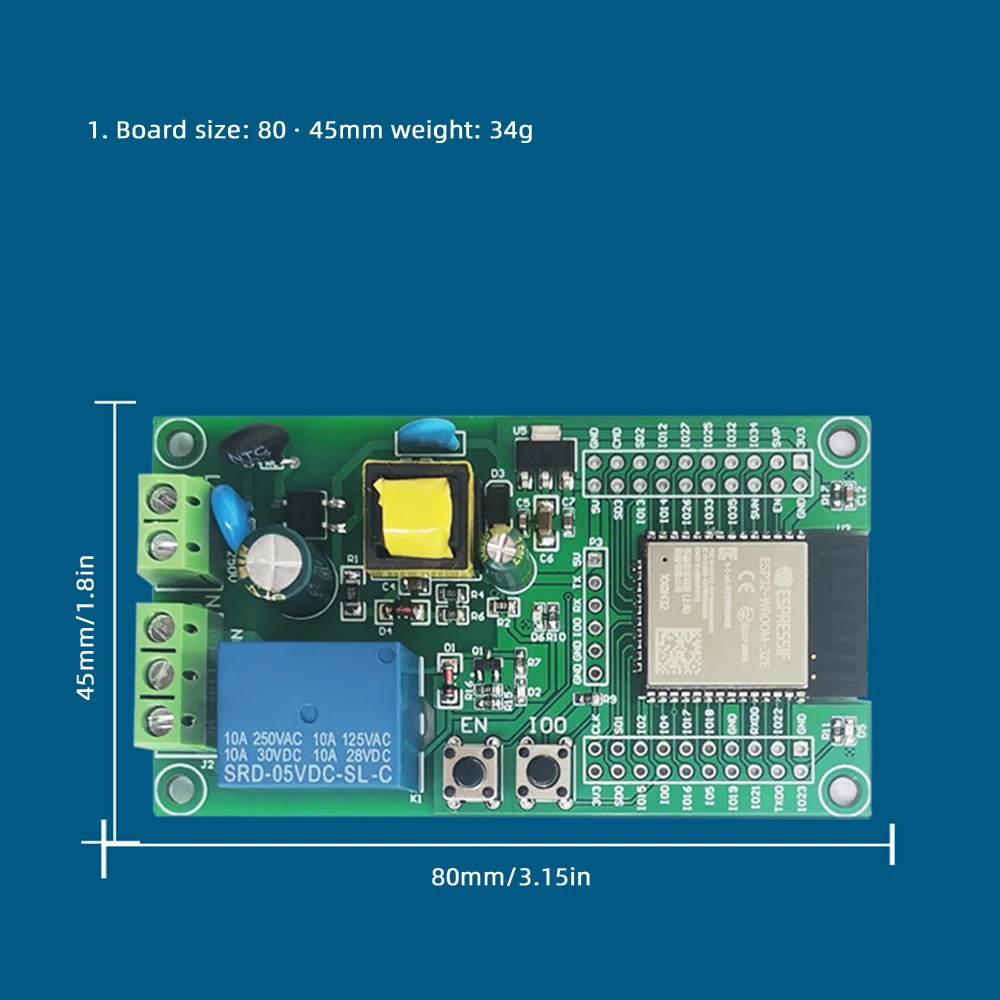 ESP32 WiFi Bluetooth Einzelrelais Schaltmodulplatine ESP32 Entwicklungsplatine I/O UART Download Port 4M Byte Flash AC90-250V – Detail 9