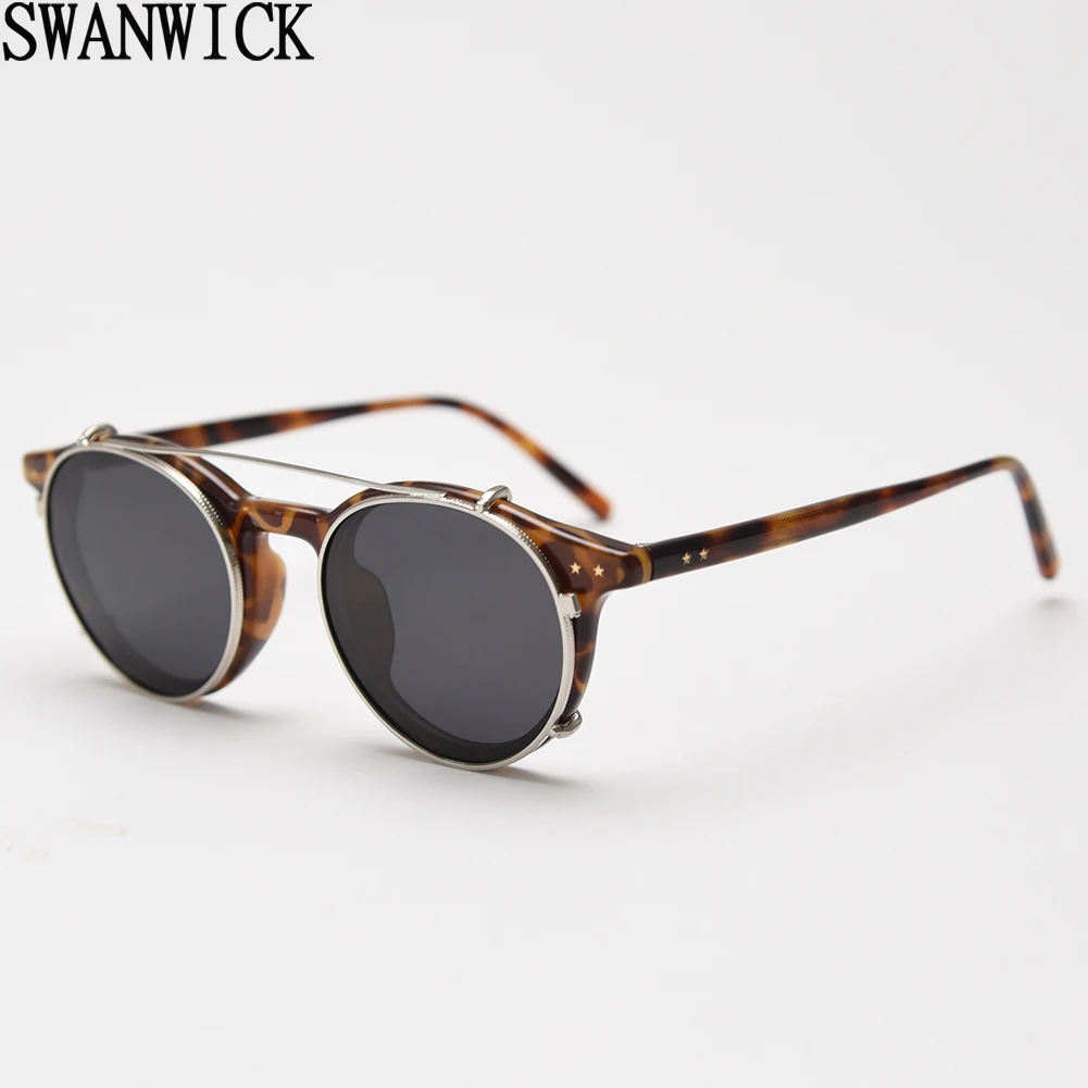 

Swanwick retro oval sunglasses for men CP acetate clip on round sun glasses polarized women TR90 black leopard summer style