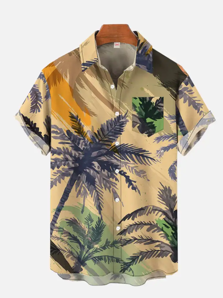 Men's Hawaiian Coconut Tree Pattern Shirts Summer Beach Sunset Shirt Men's Casual Short Sleeved Shirt Exquisite 3D Printed Shirt 3
