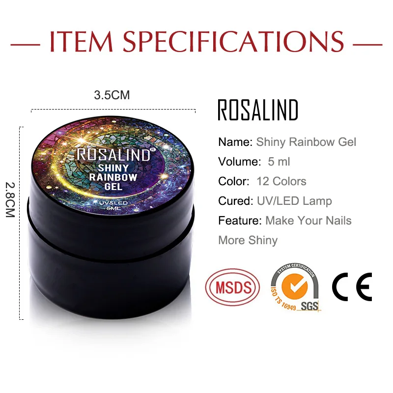 ROSALIND 5ml Shiny Rainbow Gel Nail Polish Platinum Nails Art For Manicure Nail Gel LED/UV Lamp Top Base Coat Primer