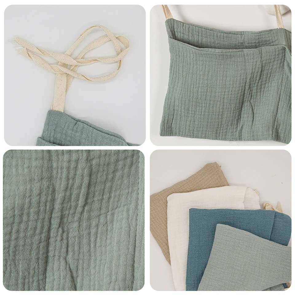 Sac De Rangement Suspendu Pour Lit Bébé - 2 Poches En Crêpe Coton - 39 X 20 Cm - Pour Couches, Vêtements, Jouets