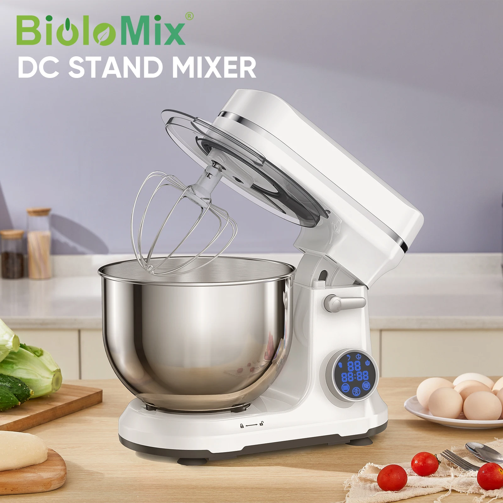 BioloMix Küchen-Lebensmittelmixer, 1200 W Gleichstrommotor mit 11 Geschwindigkeiten, digitaler OLED-Bildschirm, elektrischer Lebensmittelmixer mit Knethaken, Schneebesen – Detail 1