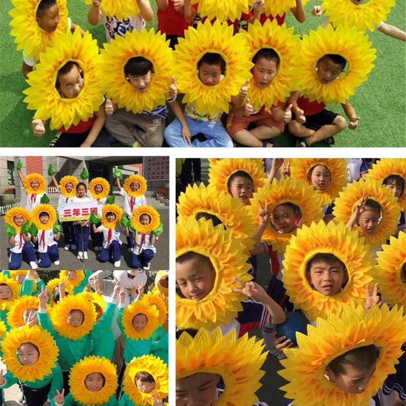 42 cm Sonnenblumen-Kopfbedeckung, lustige Performance-Requisiten, Sonnenblumen-Hut, Kapuze für Tanz, Party, Festival, Spiele, Kinderkostüm-Zubehör – Detail 4