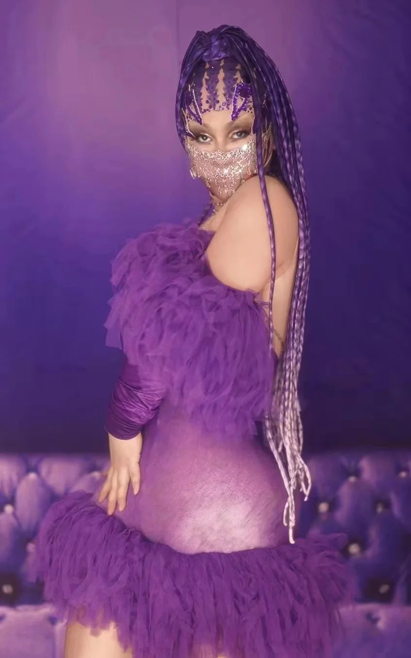 female performance costumes European American modeling stage photography Cha Cha Latin purple