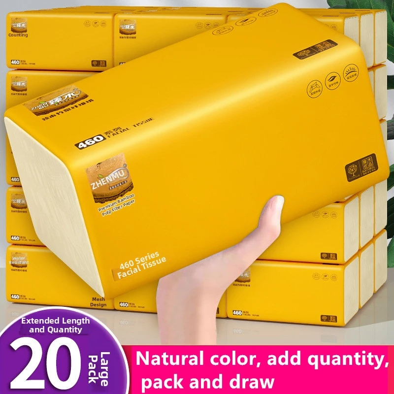 20 Packs Of Toilet Paper Natural Bamboo Pulp Facial Tissue 460 Series Ultra Soft Lint-free Household Napkin Paper