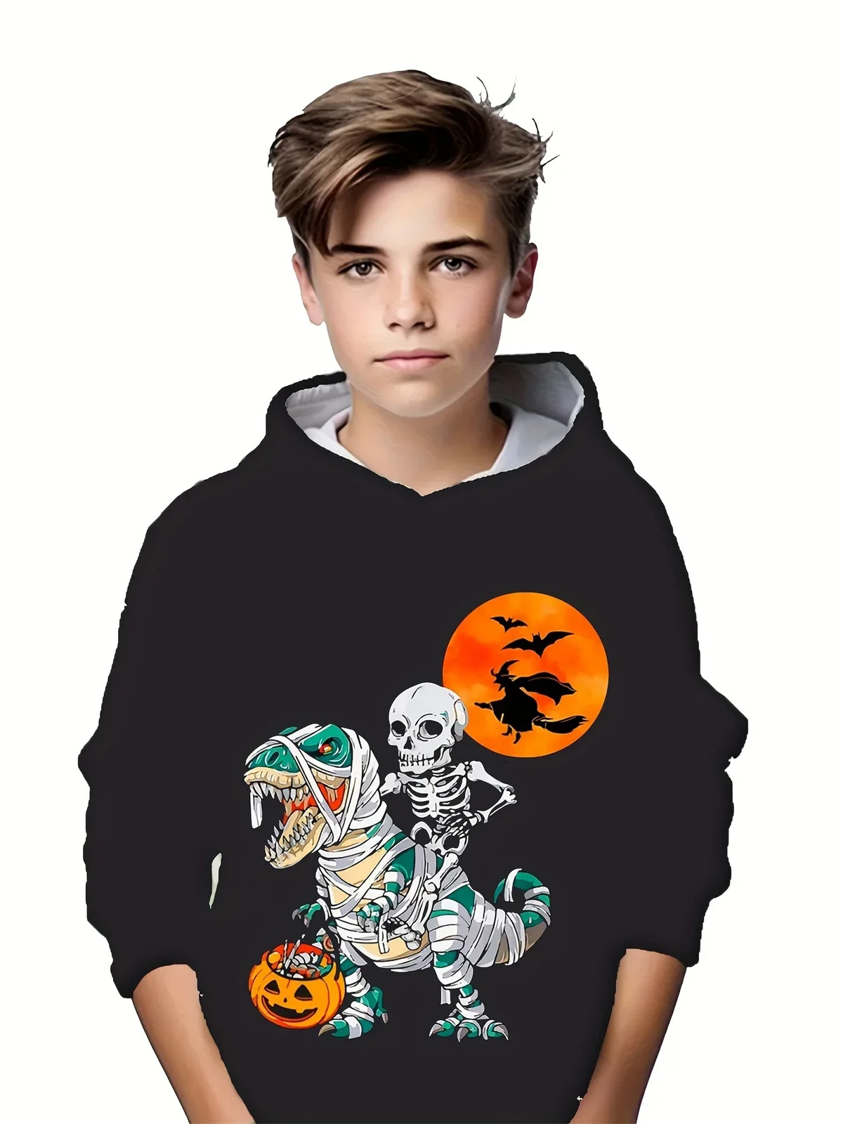 thumbnail image 1 of Ropa para niños, sudadera con capucha con estampado digital 3D de payaso aterrador de Halloween para niños, camisetas informales de poliéster de manga larga para primavera y otoño, ropa para niños, 1 of 5