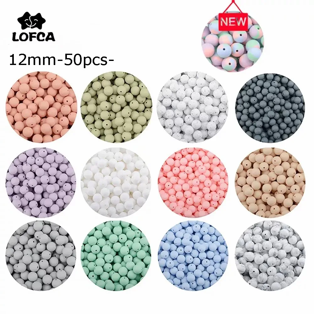 

LOFCA 12mm 50pcs Silicone Loose Beads Baby Teether Round Baby Teething Beads DIY Chewable Colorful Teething For Infant LOF