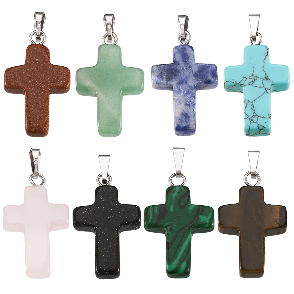 

Wholesale 50pcs Mixed Assort Natural Stone Cross Charms Pendants for Diy Jewelry Making Necklaces Accessories 26x15x4mm