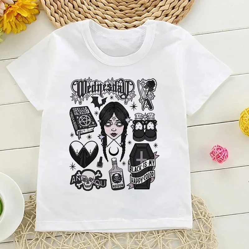 Tshirt Wednesday Addams Children T-Shirt I Hate People Cartoons Clothes Kid Girl Boy Nevermore Academy T Shirt Baby Casual Top 5