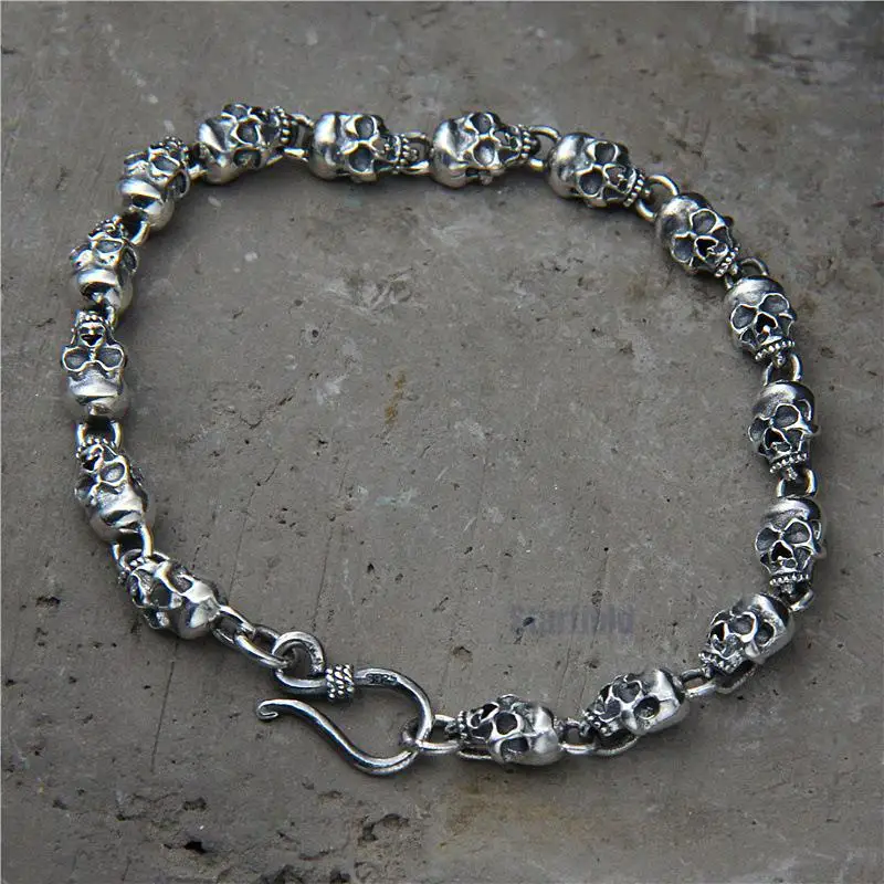 

Starfield S925 Sterling Silver Jewelry Thai Silver Punk Tide Male Personality Skeleton Head Bracelet Bracelets