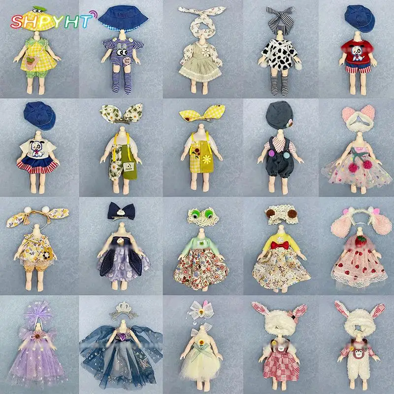 

1Set Cute Clothes Set for 16-17cm OB11 Doll Fashion Suit Dresses Headband for 1/8 BJD Doll Dressup Skirt 6 Inch Clothes Uniform