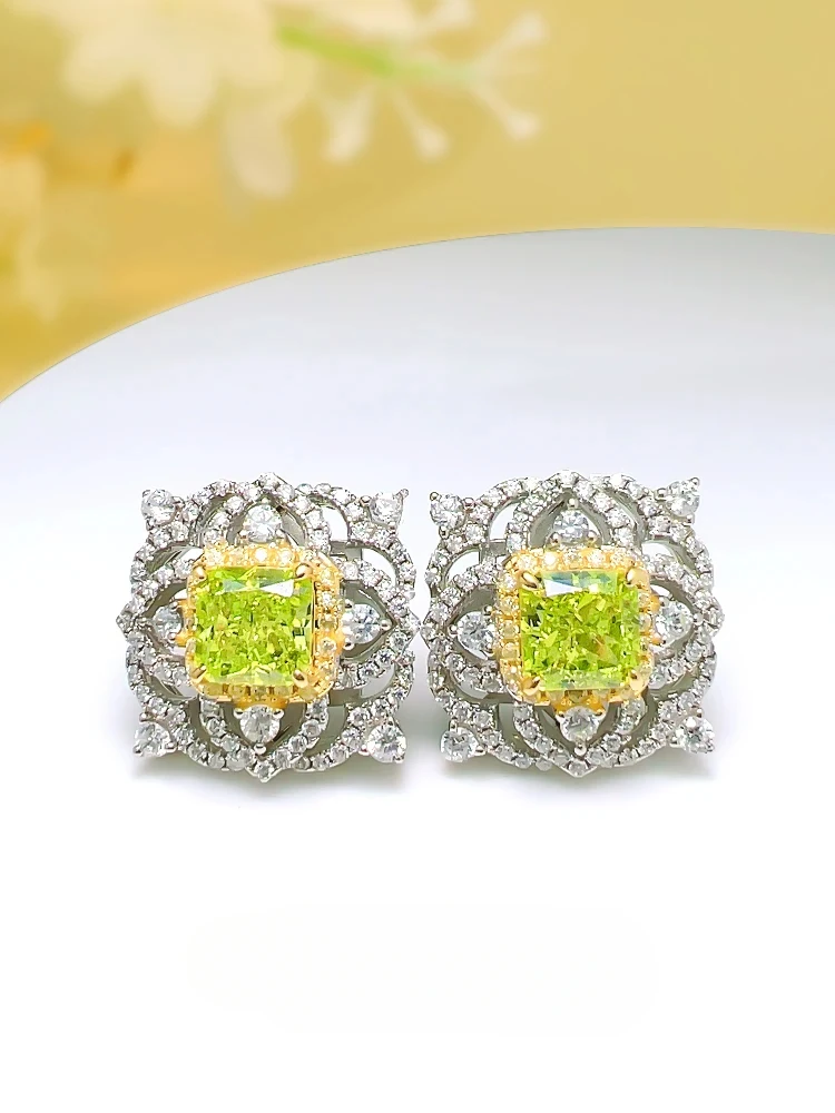 

Модные Зеленые Серьги из стерлингового серебра 925 пробы, цветочные бриллианты с высоким содержанием углерода, женская модель