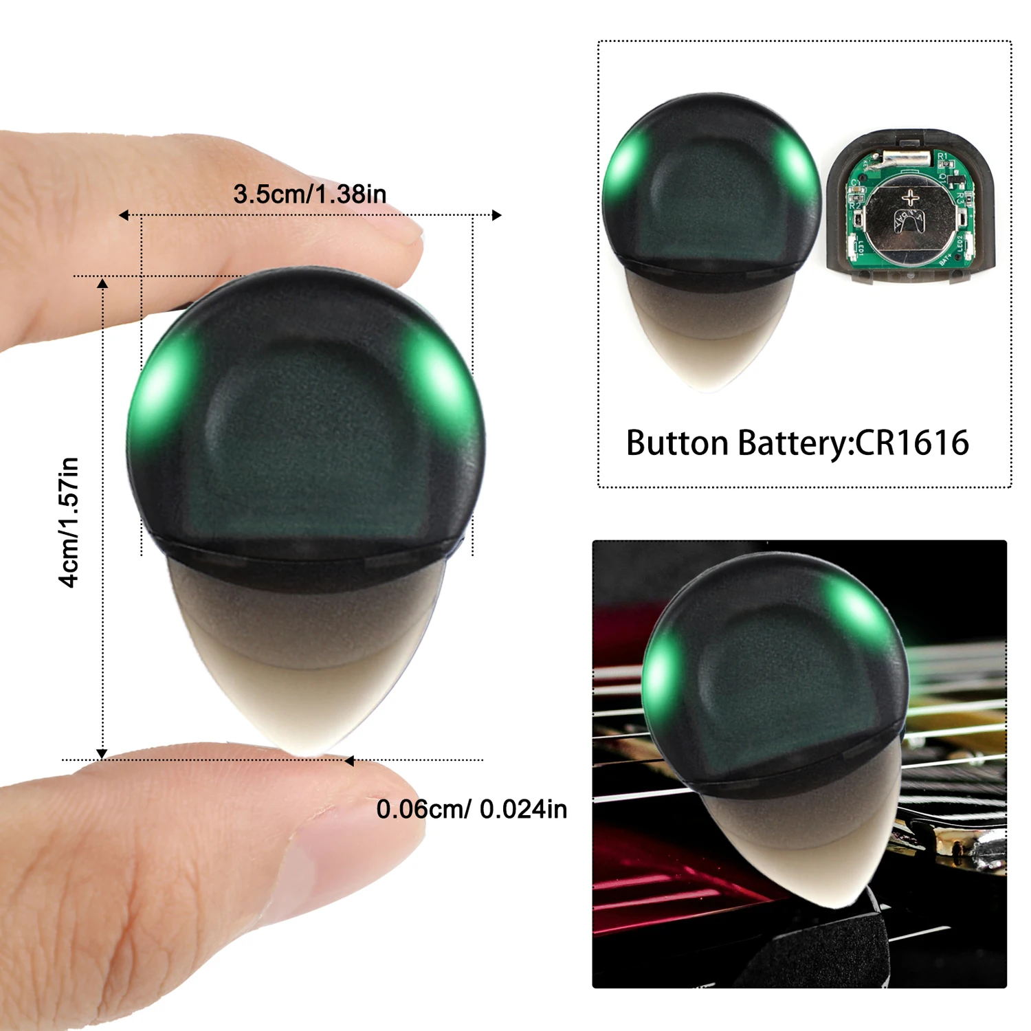 LED Glowing Guitar Picks Light Up Picks with High-Sensitivity LED Light ABS Electric Heart-shaped Guitar Green/Purple guitar picks